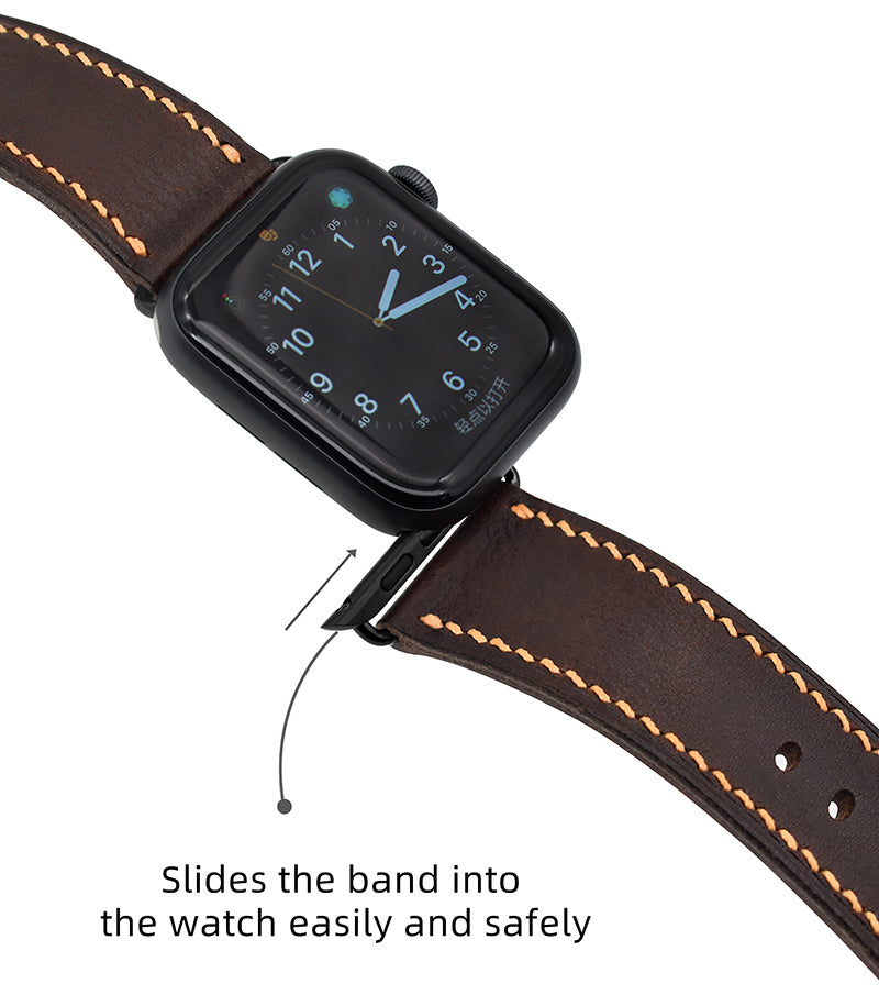 Handmade Dark Grey Vintage Waxed Calfskin Black Buckle Apple Strap for Ultra 2, SE, Ultra Series, 9, 8, 7, 6, 5, 4, 3, 2, 1