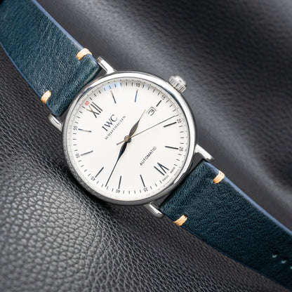 Blue color vegetable tanned leather side seam strap