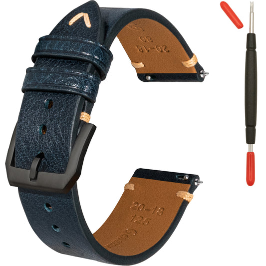 Blue color vegetable tanned leather side seam strap