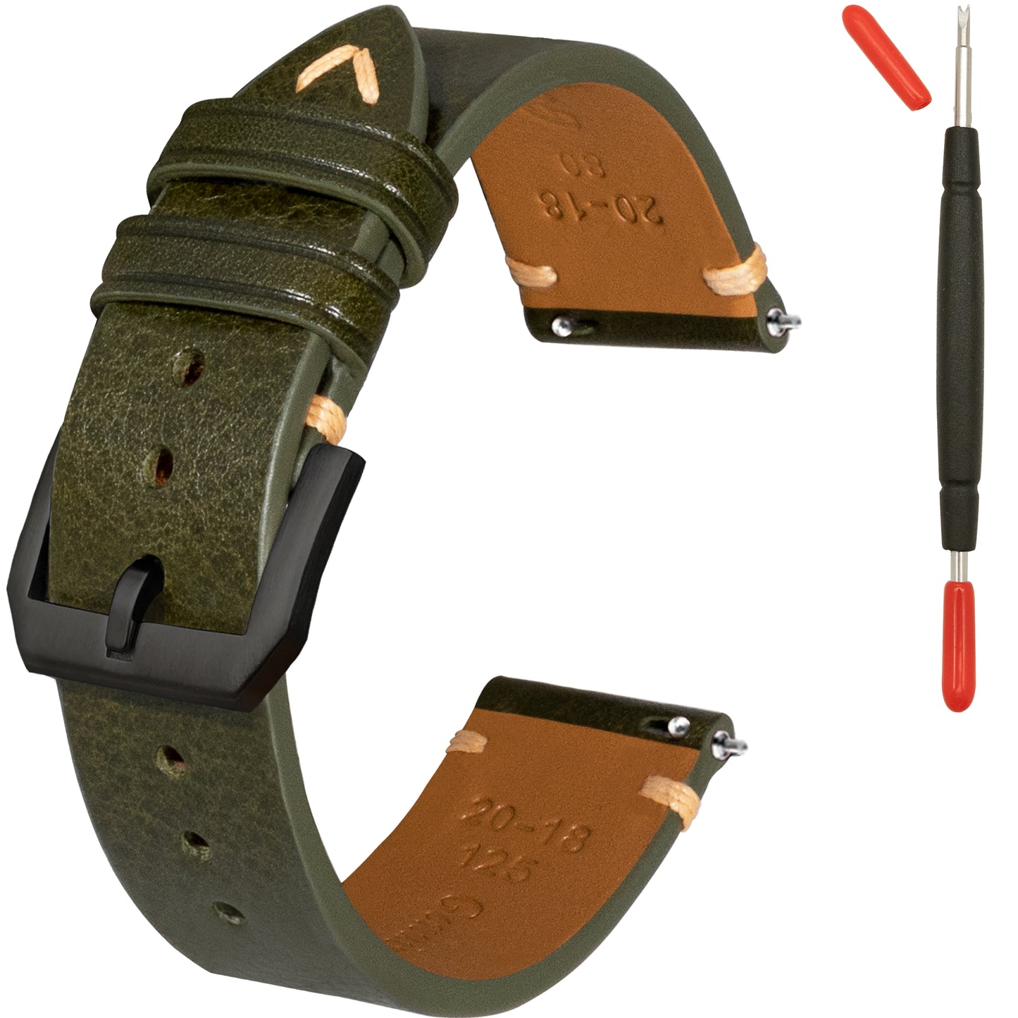 Green vegetable tanned leather side seam strap
