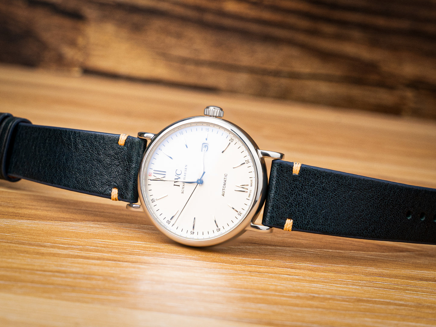 Blue color vegetable tanned leather side seam strap