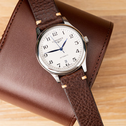 Coffee color vegetable tanned leather side seam strap