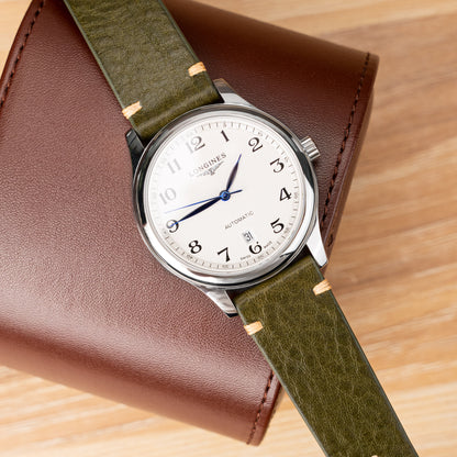 Green vegetable tanned leather side seam strap