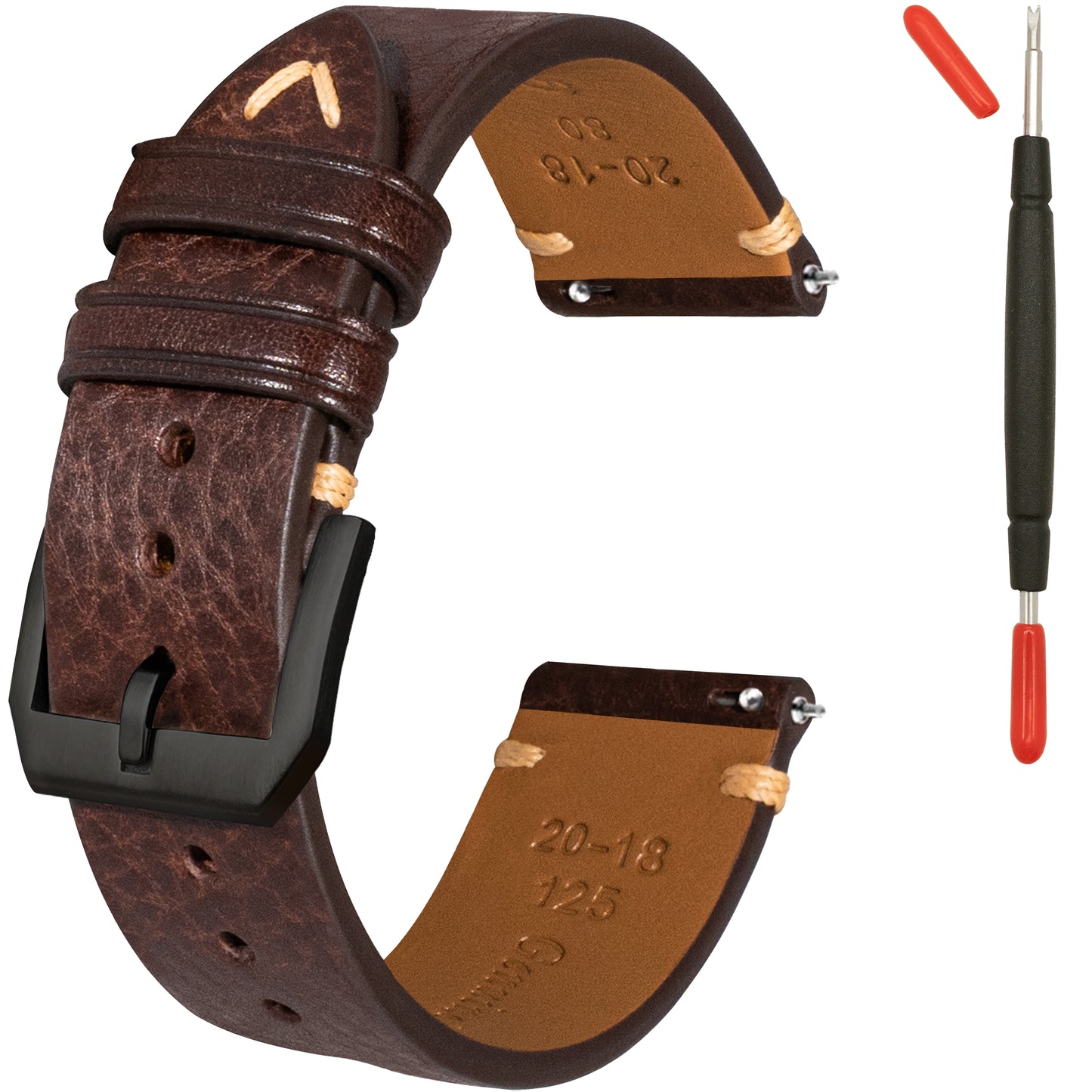 Coffee color vegetable tanned leather side seam strap