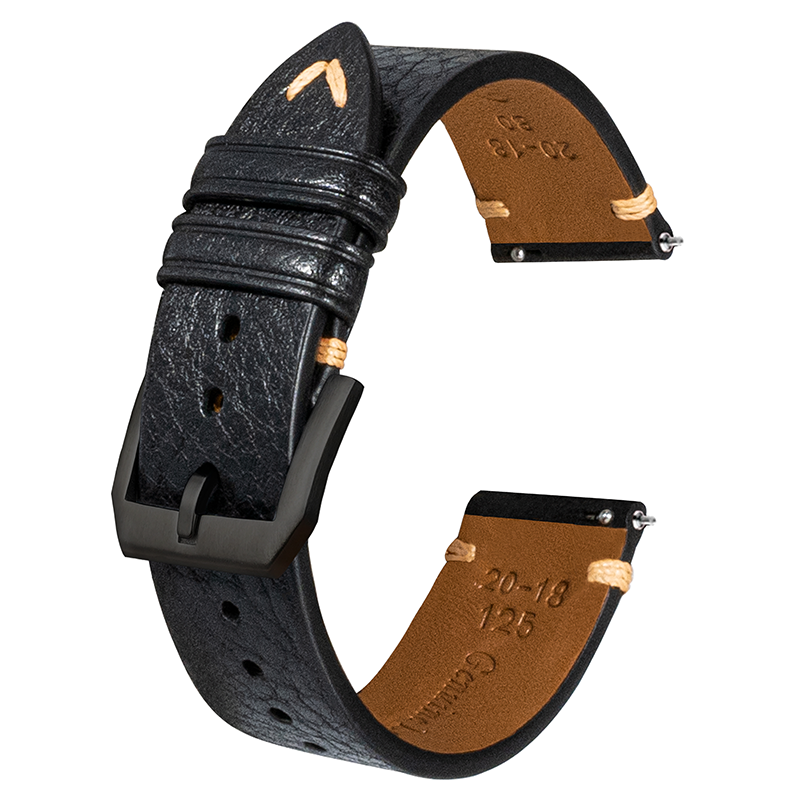 Black Vegetable-tanned Leather Slim Strap