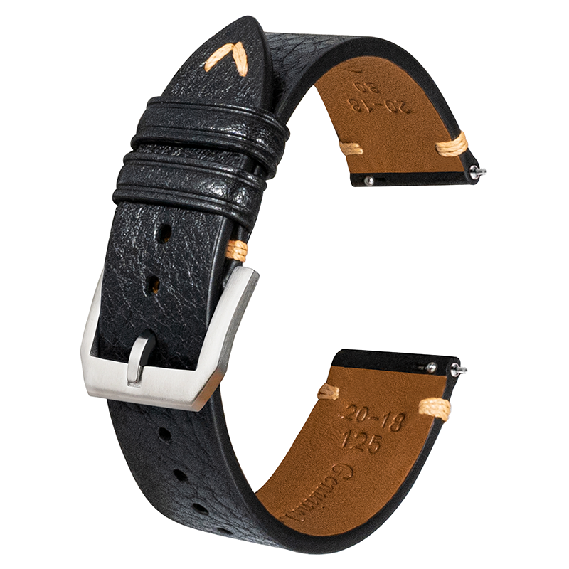 Black vegetable tanned leather side seam strap