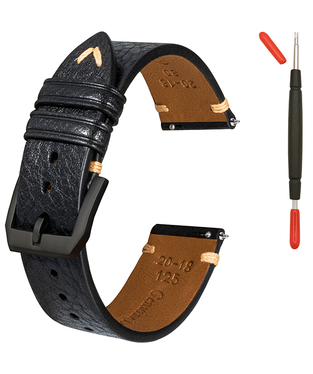 Black vegetable tanned leather side seam strap