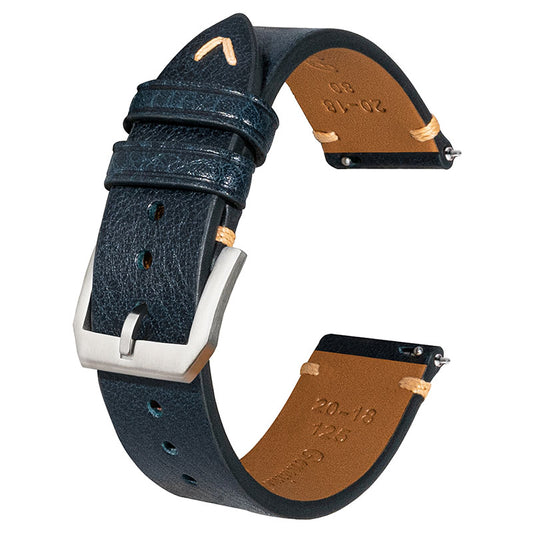 Blue color vegetable tanned leather side seam strap