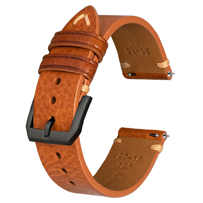 Brown Vegetable-Tanned Leather Side-Stitched Strap