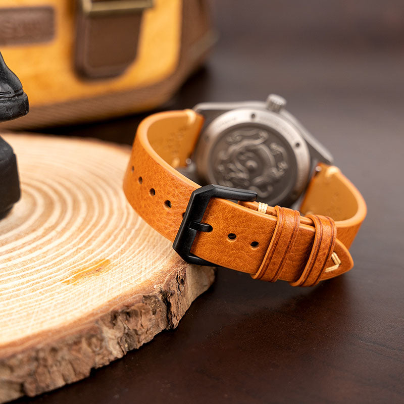 Brown Vegetable-Tanned Leather Side-Stitched Strap