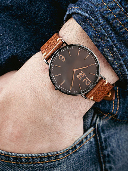 Brown Vegetable-Tanned Leather Side-Stitched Strap