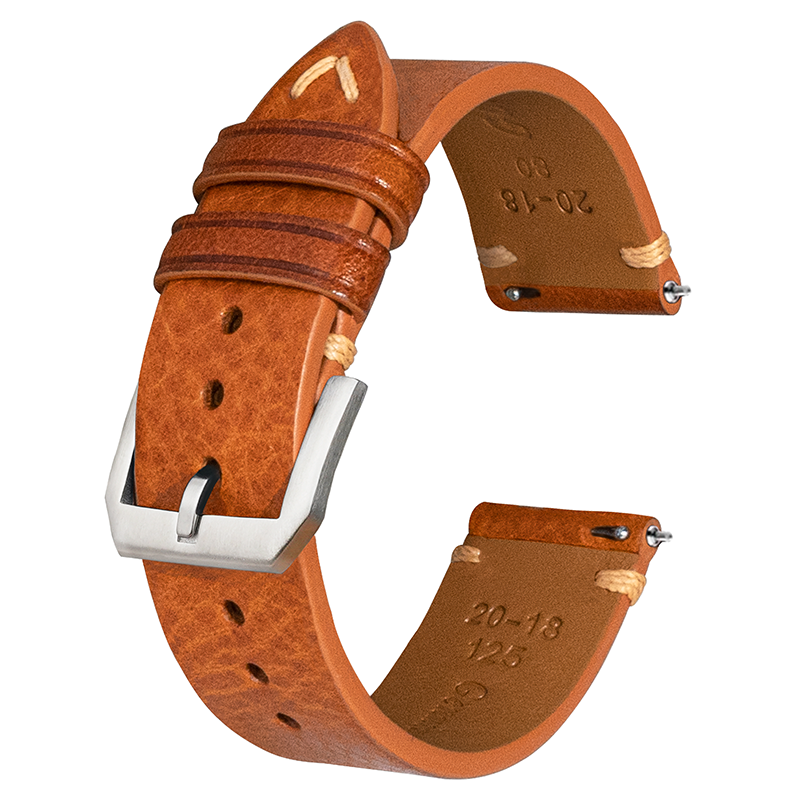 Brown Vegetable-Tanned Leather Side-Stitched Strap