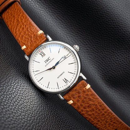 Brown Vegetable-Tanned Leather Side-Stitched Strap