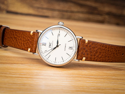 Brown Vegetable-Tanned Leather Side-Stitched Strap