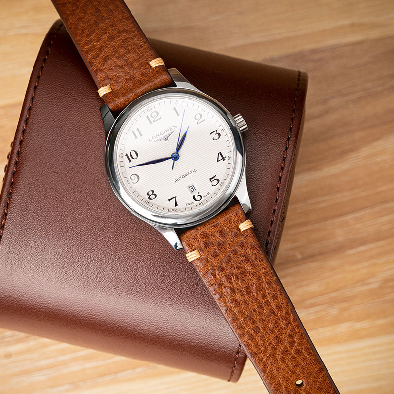 Brown Vegetable-Tanned Leather Side-Stitched Strap