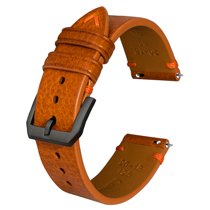 Brown Vegetable-tanned Leather Slim Strap-with orange stitching