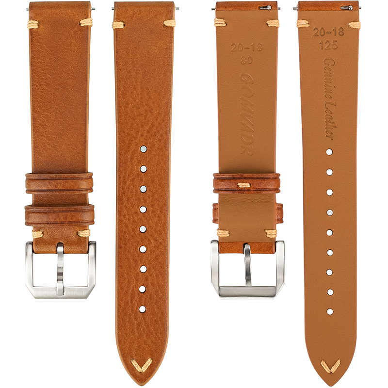 Brown Vegetable-Tanned Leather Side-Stitched Strap