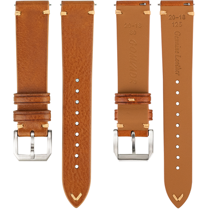 Brown Vegetable-Tanned Leather Side-Stitched Strap