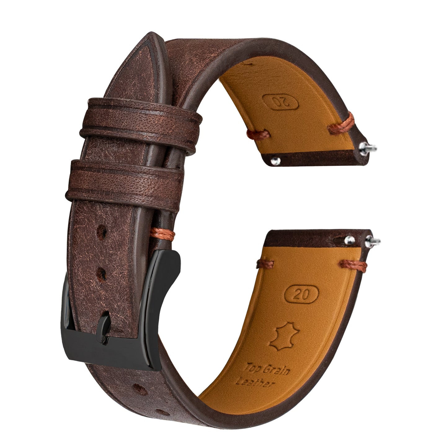 Dark Brown Pueblo Nubuck Side-Stitch Strap