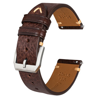 Coffee color vegetable tanned leather side seam strap
