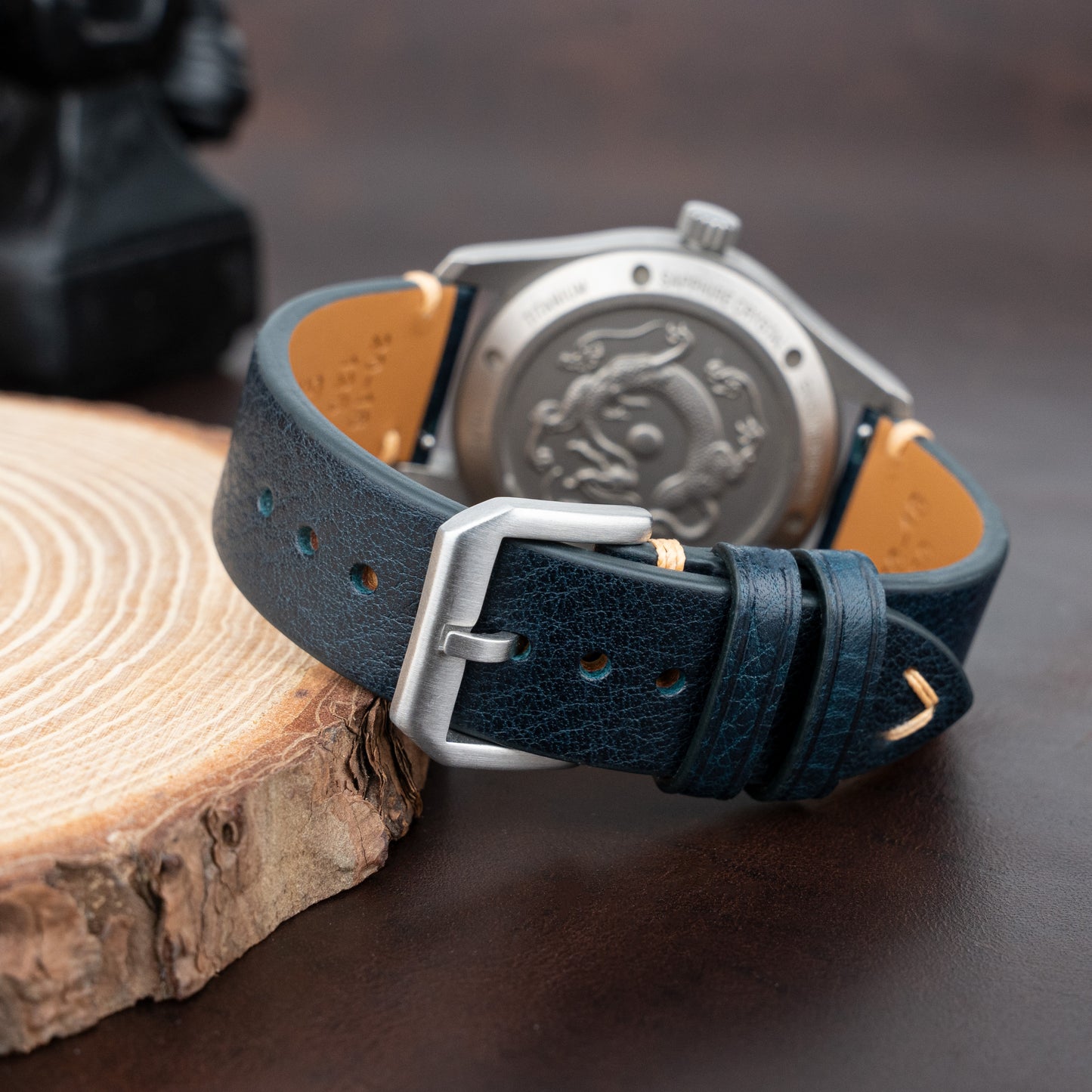 Blue color vegetable tanned leather side seam strap