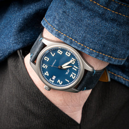 Dark Blue Pueblo Nubuck Side-Stitch Strap