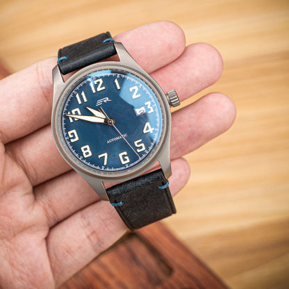 Dark Blue Pueblo Nubuck Side-Stitch Strap