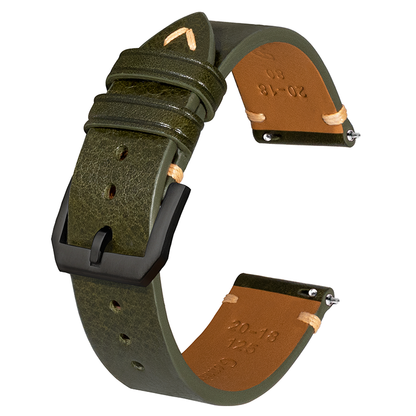 Green Vegetable-tanned Leather Slim Strap