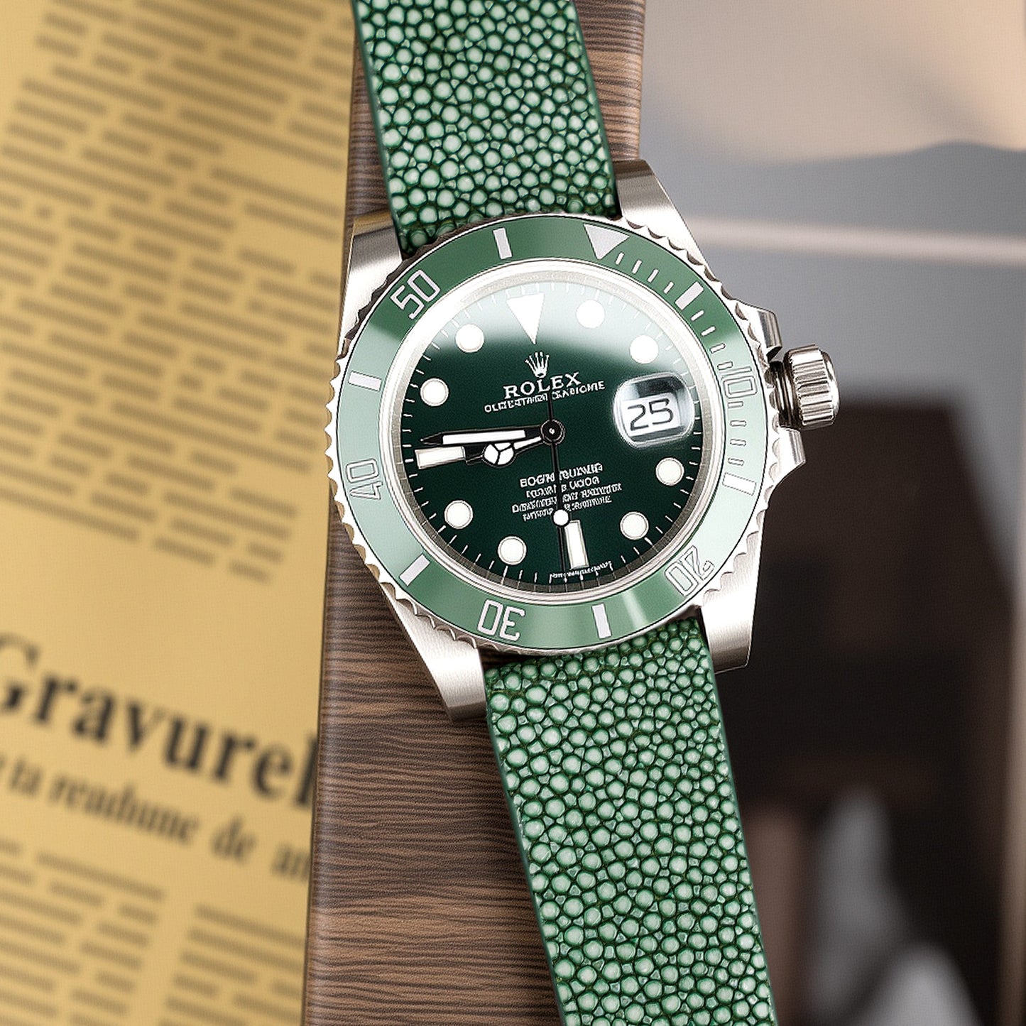 Green Pearl fish skin Slim Strap