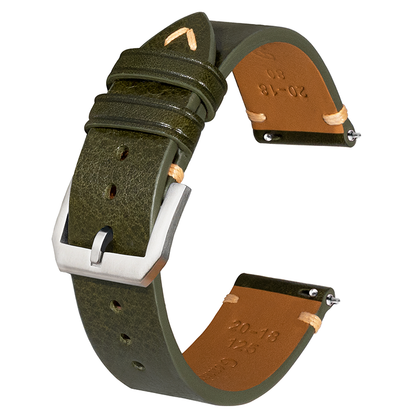 Green vegetable tanned leather side seam strap