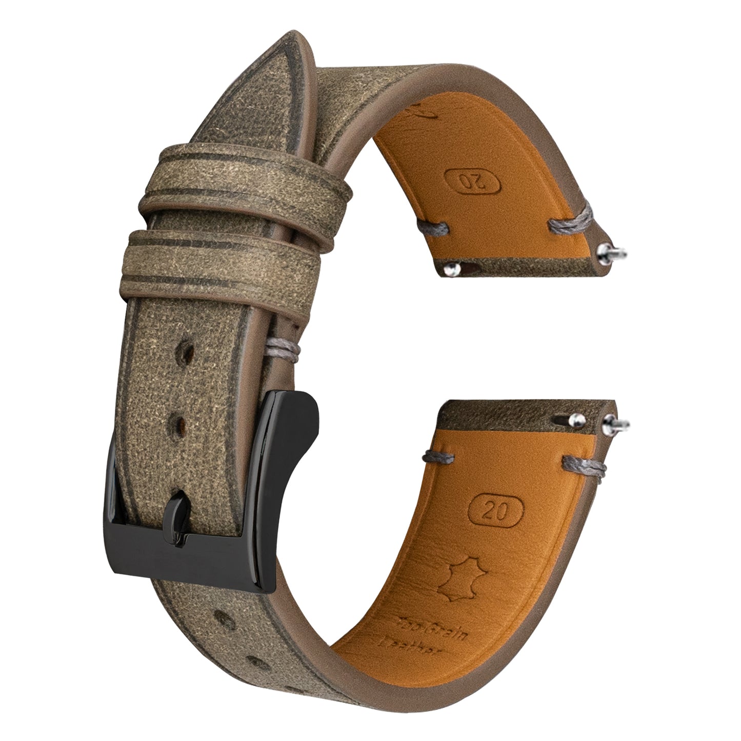 Grey Pueblo Nubuck Side-Stitch Strap