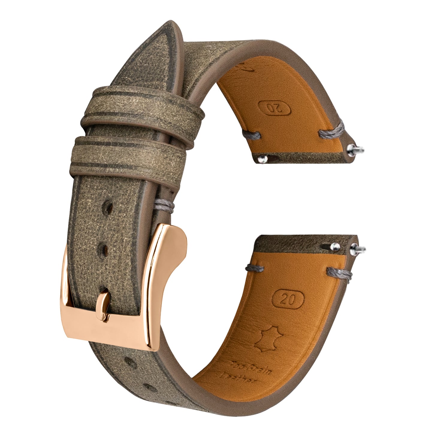 Grey Pueblo Nubuck Side-Stitch Strap