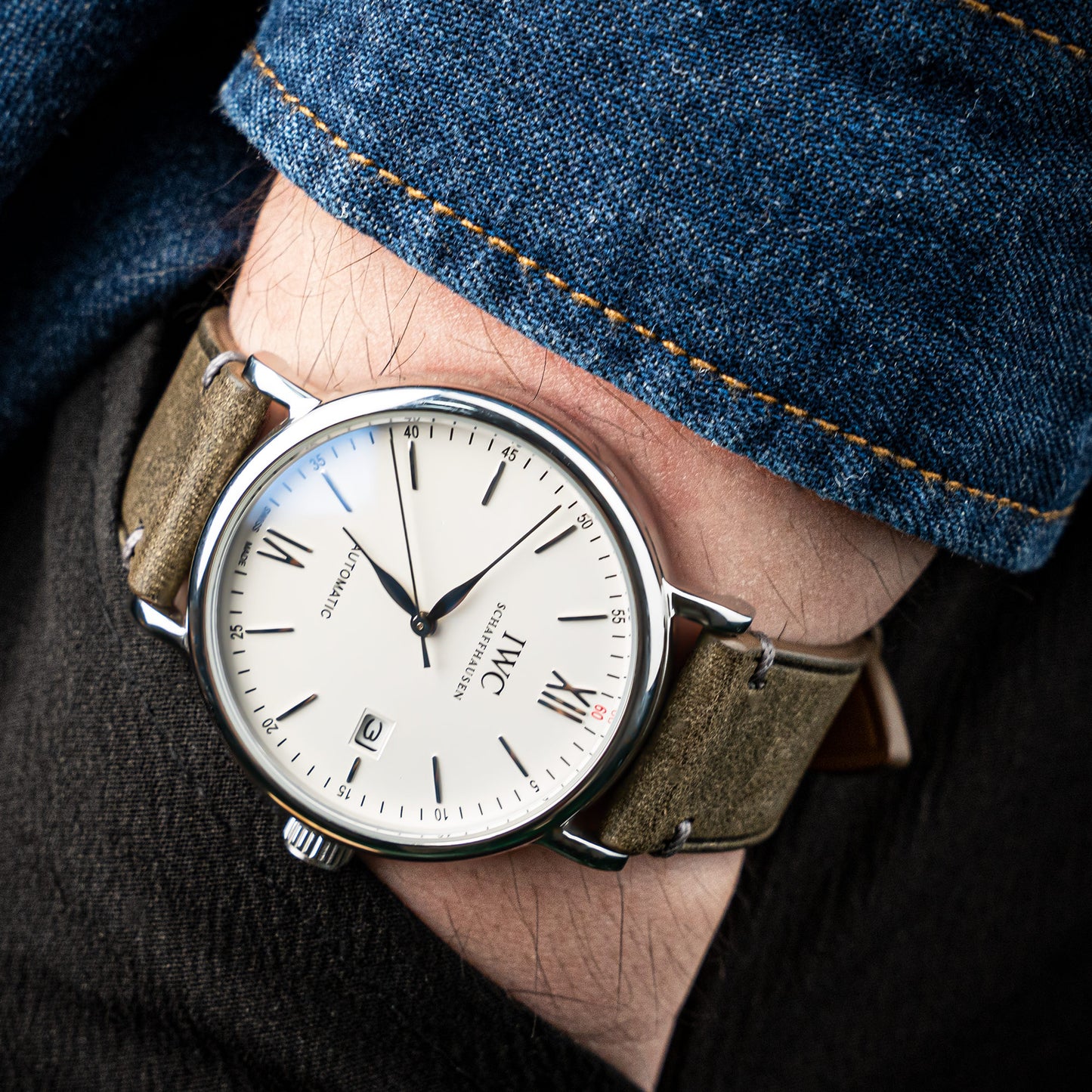 Grey Pueblo Nubuck Side-Stitch Strap