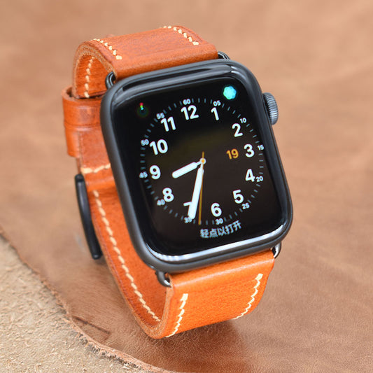 Handmade brown vintage waxed calf leather black buckle Apple strap for Ultra 2, SE, Ultra Series 9 8 7 6 5 4 3 2 1