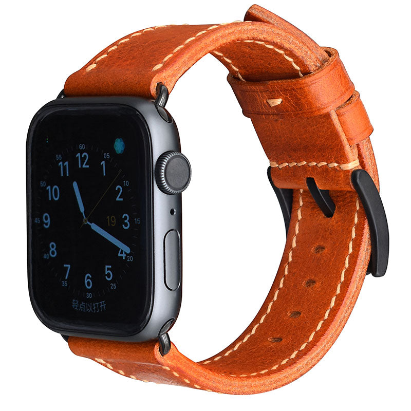 Handmade brown vintage waxed calf leather black buckle Apple strap for Ultra 2, SE, Ultra Series 9 8 7 6 5 4 3 2 1