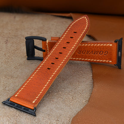 Handmade brown vintage waxed calf leather black buckle Apple strap for Ultra 2, SE, Ultra Series 9 8 7 6 5 4 3 2 1