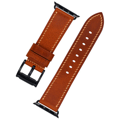 Handmade brown vintage waxed calf leather black buckle Apple strap for Ultra 2, SE, Ultra Series 9 8 7 6 5 4 3 2 1