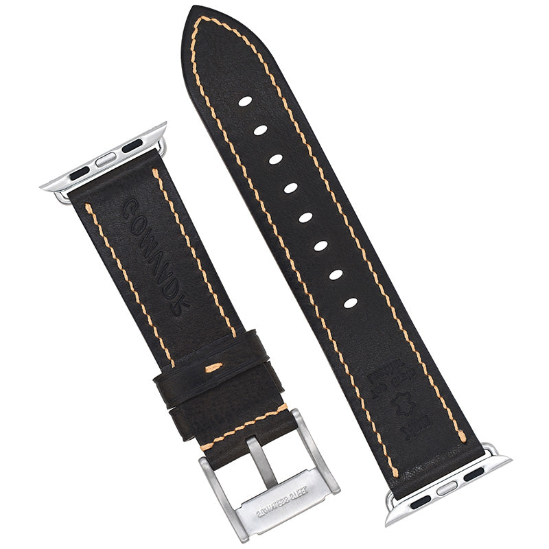 Handmade dark grey vintage waxed calf leather steel buckle Apple strap for Ultra 2, SE, Ultra， Series 9，8， 7 ，6 ，5 ，4 ，3 ，2， 1