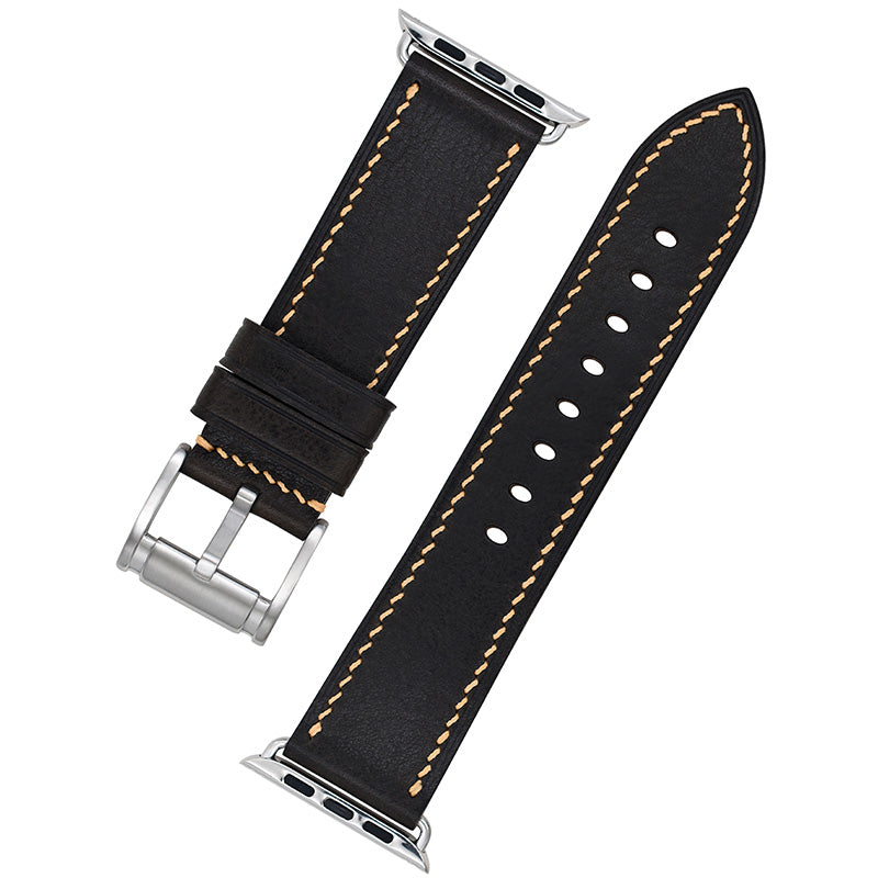 Handmade dark grey vintage waxed calf leather steel buckle Apple strap for Ultra 2, SE, Ultra， Series 9，8， 7 ，6 ，5 ，4 ，3 ，2， 1