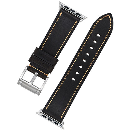 Handmade dark grey vintage waxed calf leather steel buckle Apple strap for Ultra 2, SE, Ultra， Series 9，8， 7 ，6 ，5 ，4 ，3 ，2， 1