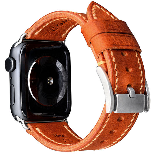 Handmade brown vintage waxed calf leather steel buckle Apple strap for Ultra 2, SE, Ultra Series 9 8 7 6 5 4 3 2 1