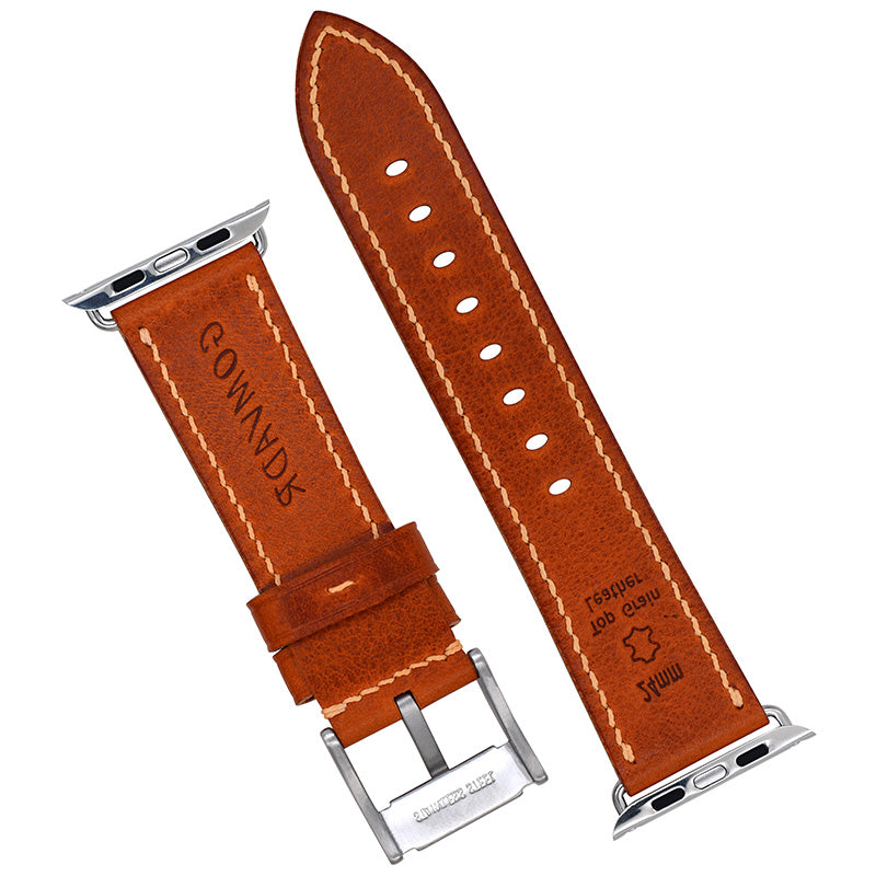 Handmade brown vintage waxed calf leather steel buckle Apple strap for Ultra 2, SE, Ultra Series 9 8 7 6 5 4 3 2 1