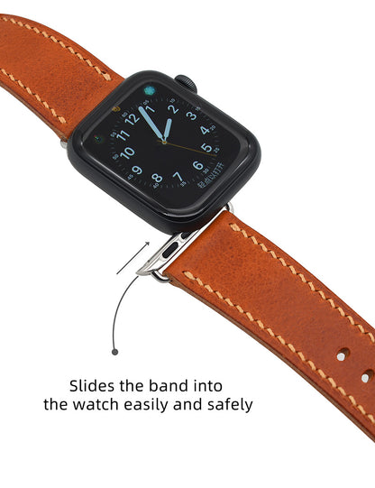 Handmade brown vintage waxed calf leather steel buckle Apple strap for Ultra 2, SE, Ultra Series 9 8 7 6 5 4 3 2 1