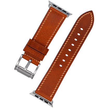 Handmade brown vintage waxed calf leather steel buckle Apple strap for Ultra 2, SE, Ultra Series 9 8 7 6 5 4 3 2 1