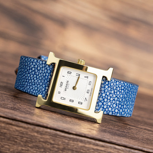 Ocean Blue Pearl fish skin Slim Strap
