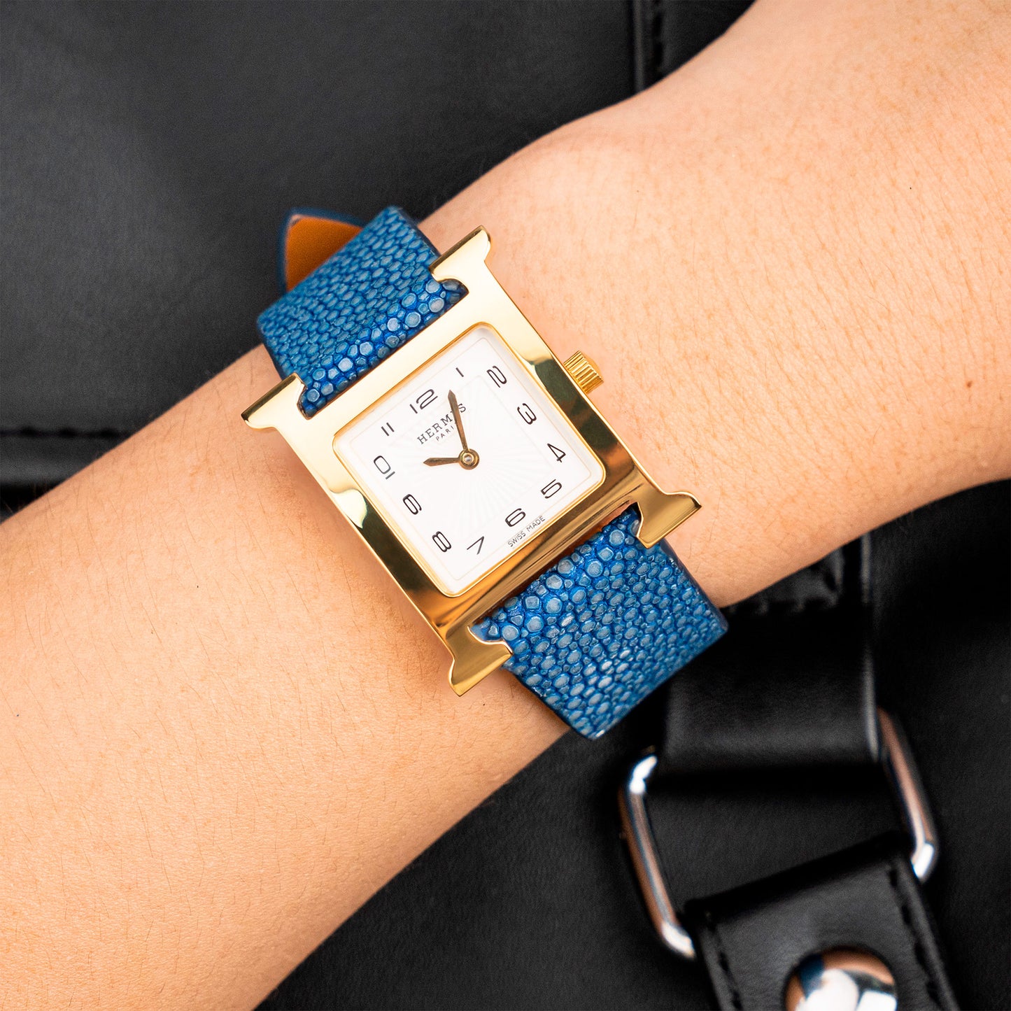 Ocean Blue Pearl fish skin Slim Strap