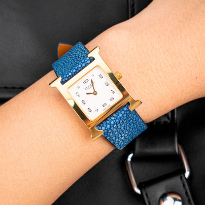 Ocean Blue Pearl fish skin Slim Strap