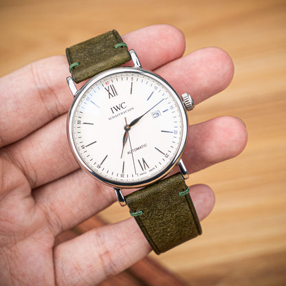 Olive Green Pueblo Nubuck Side-Stitch Strap