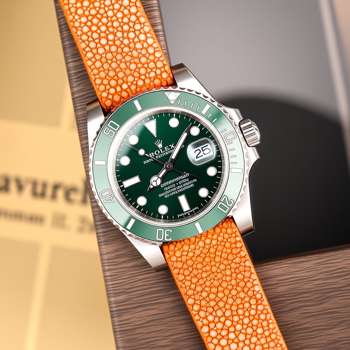 Orange Pearl fish skin Slim Strap