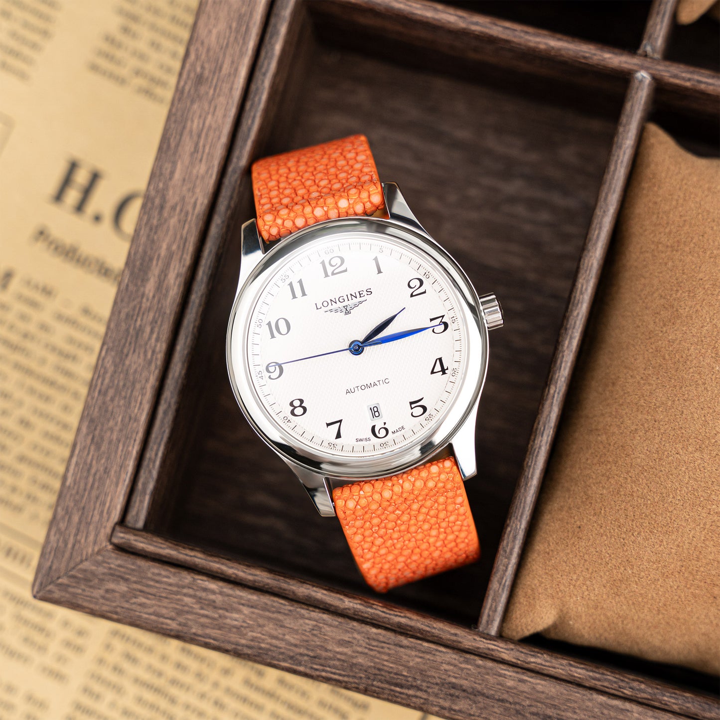 Orange Pearl fish skin Slim Strap